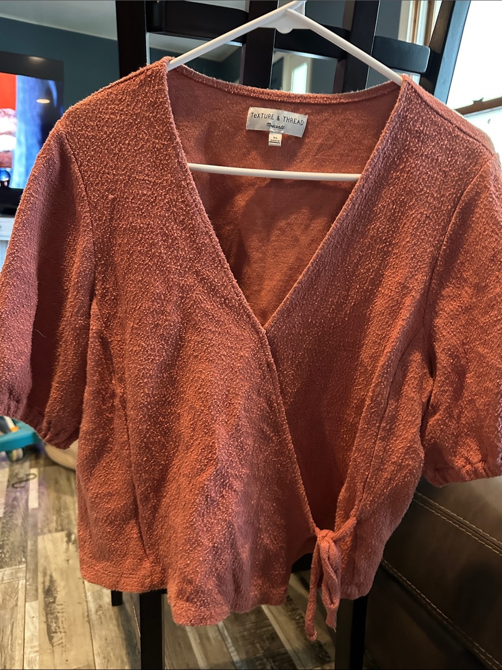 Madewell Textured Rust Wrap Short Sleeve Top